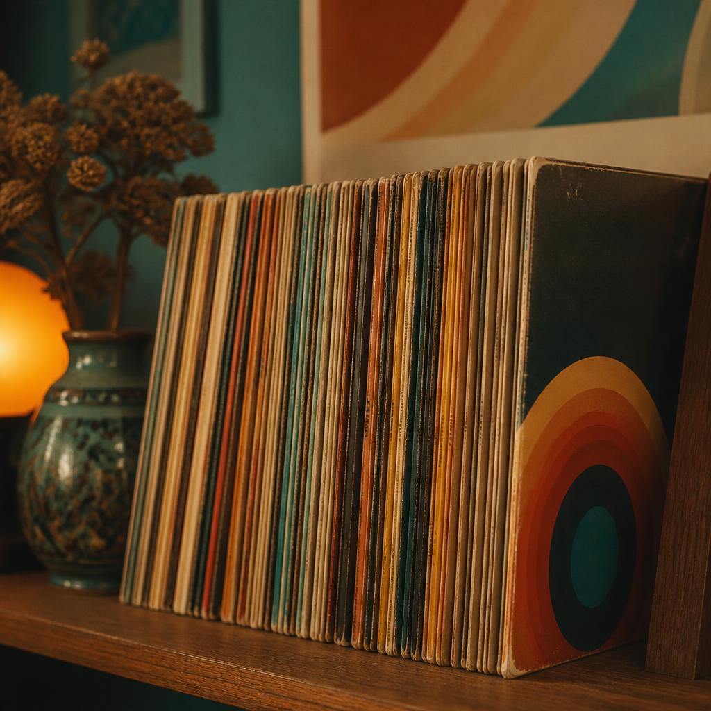 Collection de vinyles rétro sur une étagère